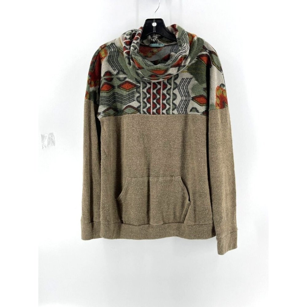 PS Kate Women's Cowl Neck Long Sleeve Geometric Tribal Pattern Sweater Size S